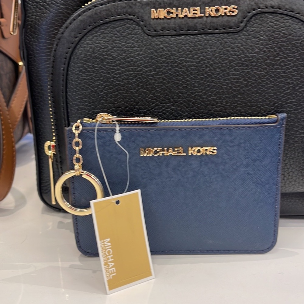 MICHAEL KORS SMALL TOP ZIP COINPOUCH WITH ID KEYCHAIN CARDHOLDER WALLET 
NAVY - Picture 10 of 16